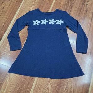 Jazz Kids Sweater Dress Girls Medium Vintage Blue Floral Knit Long Sleeve USA